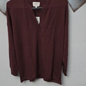 Nordstrom Deep Burgundy V-Neck Blouse